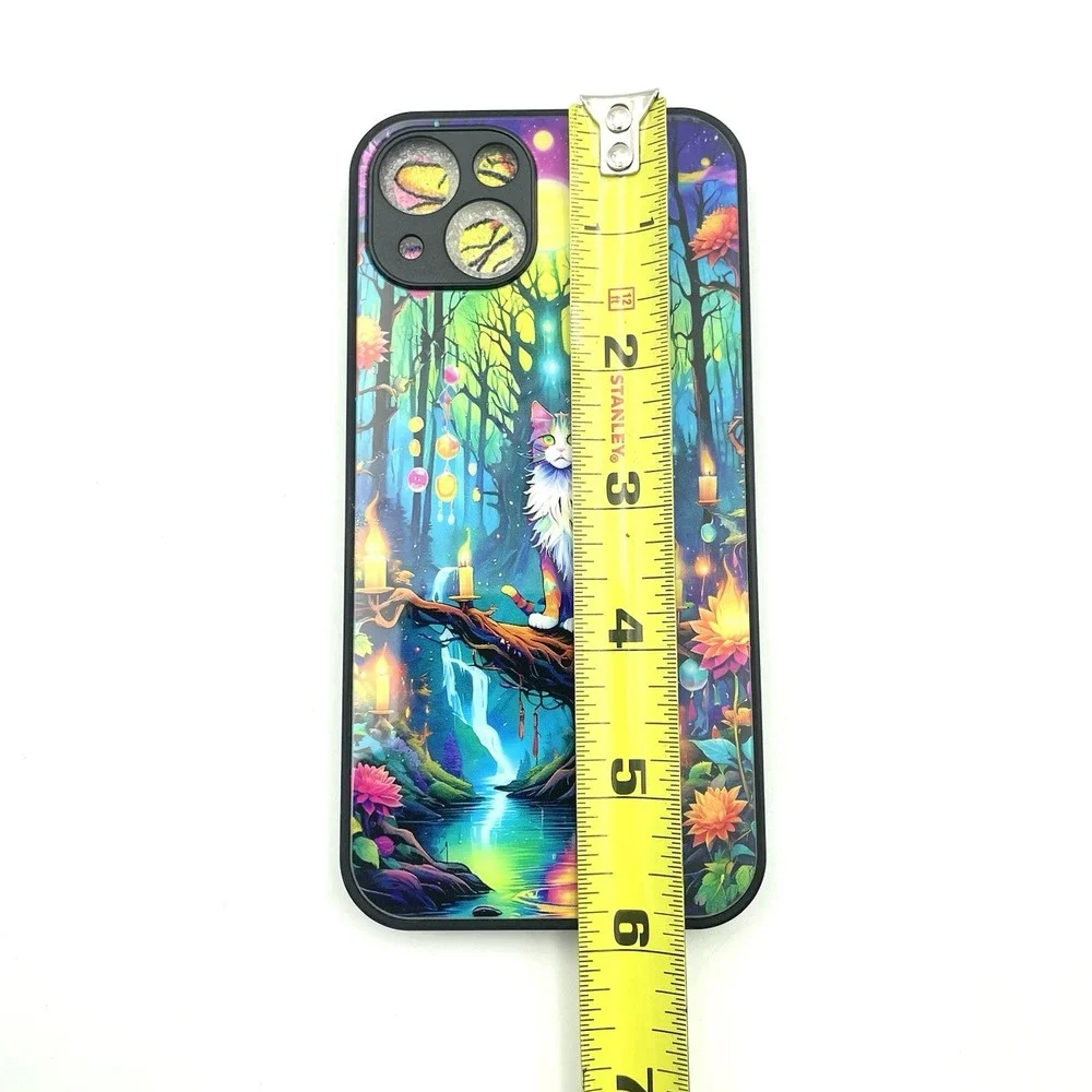 New iPhone 13 Colorful Fantasy Cat Forest Candle‎ Moon Phone Case